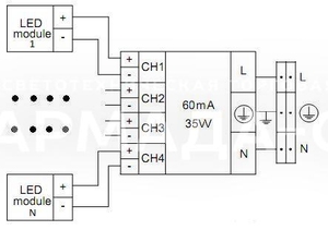 Схема электрических соединений FLAME UNI LED 1300
