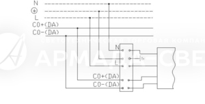 Схема подключения светильника к питающей сети с регулируемым драйвером по системе 1-10 V или системе DALI